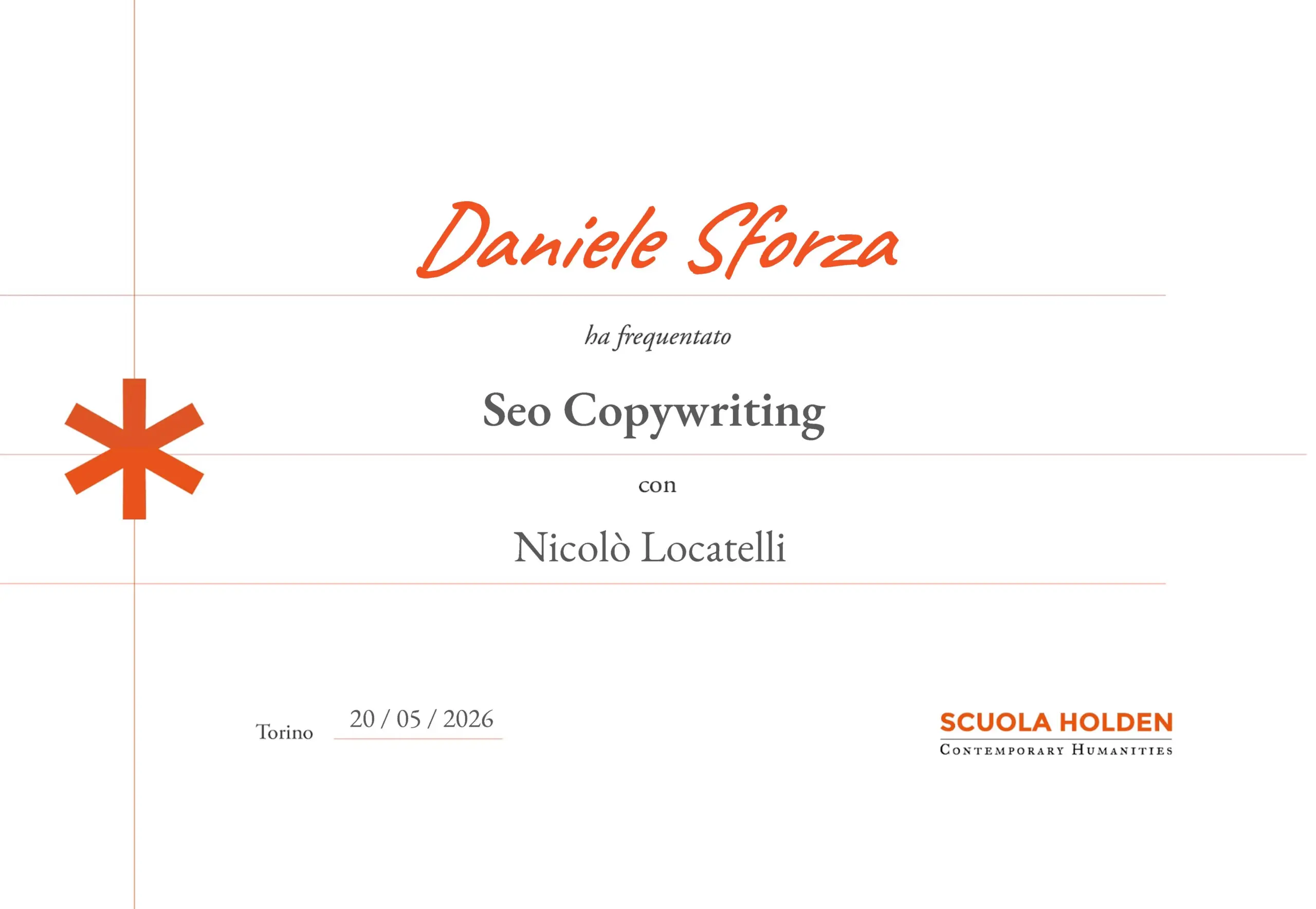 SEO Copywriting_Attestato Daniele Sforza_Scuola Holden